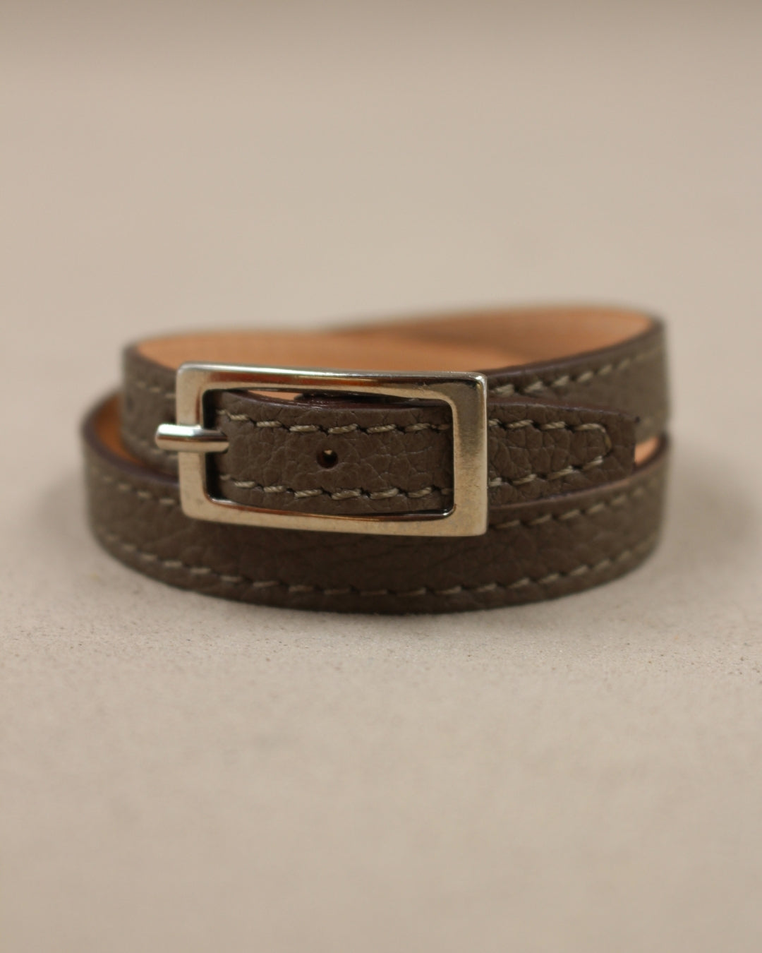 Bracelet double tour cuir havane boucle argentée