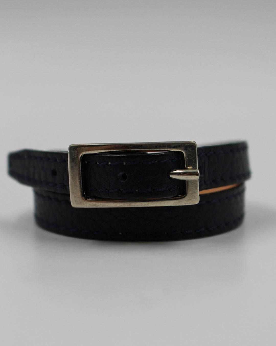 Bracelet double tour cuir noir argent Berthille maroquinerie
