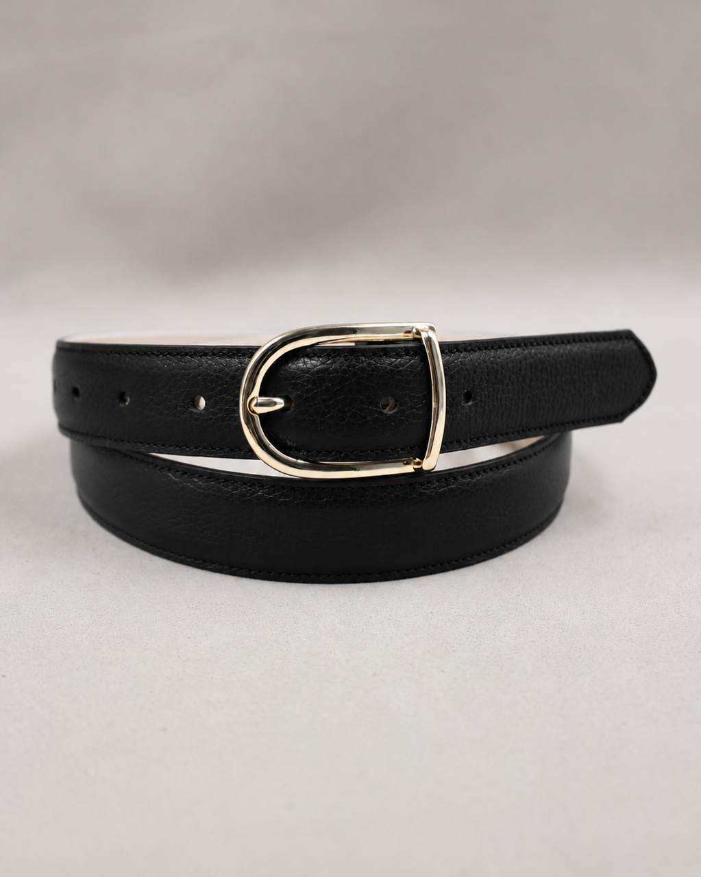 Ceinture bombée cuir noir boucle dorée sans passant Berthille