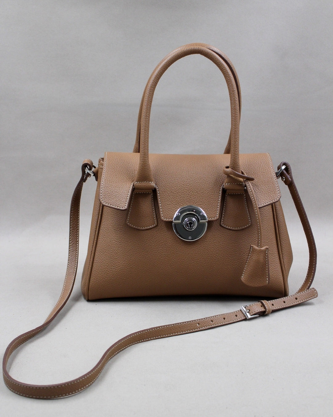 Mini Cortina cuir camel fermoir rond maroquinerie Berthille
