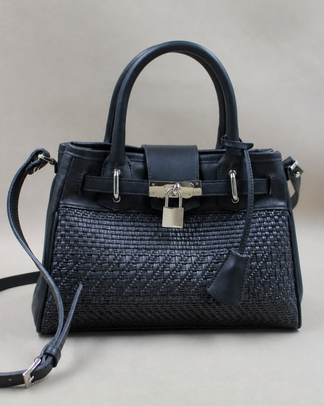 Mini sac Vendôme cuir tressé marqueterie marine cadenas Berthille