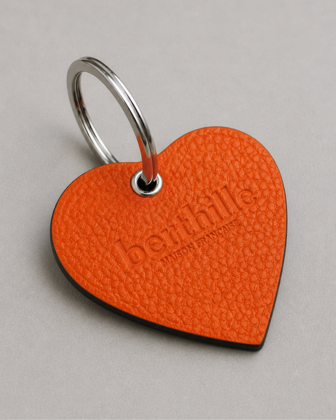 Porte-clés cœur cuir mandarine fait main Berthille