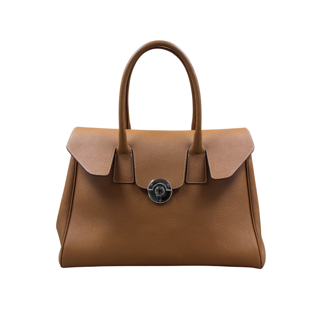 Sac Cortina en cuir  pleine fleur coloris camel, fermoir tournant, façonné à la main à Mazamet – Berthille Maison Française