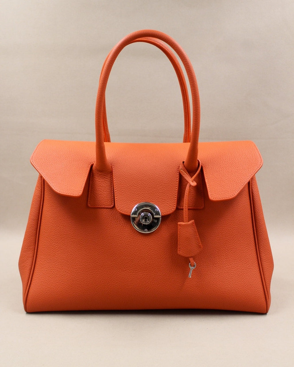 Sac à main Cortina cuir vachette orange butano fermoir rond Berthille