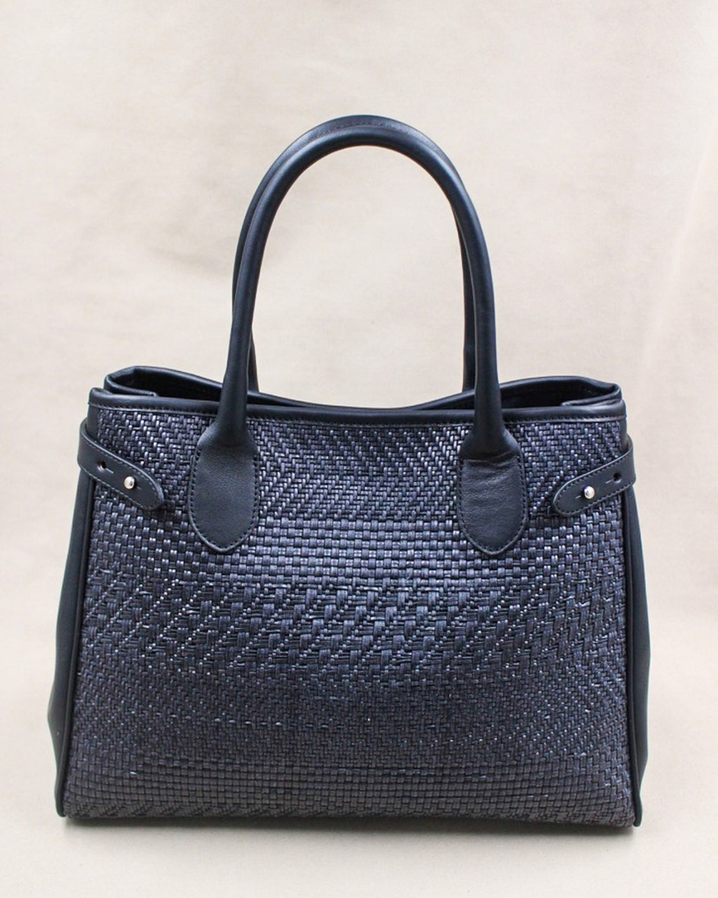 Sac à main Saint Moritz cuir tressé marqueterie marine Berthille