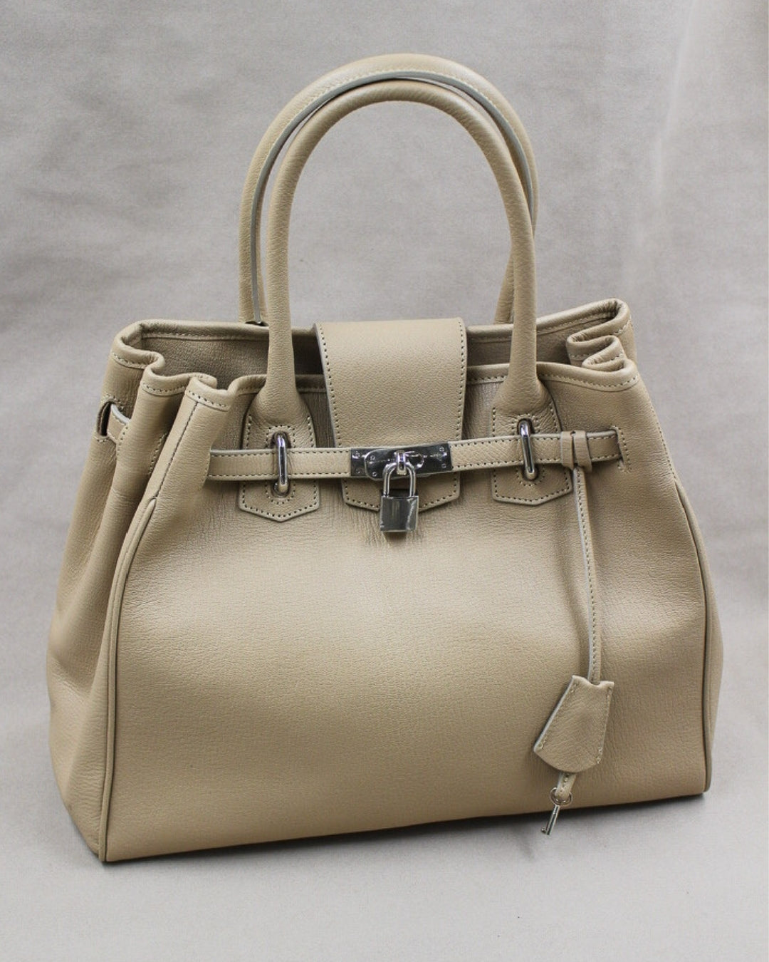 Sac à main Vendôme cuir chèvre pleine fleur tan fermoir cadenas Berthille