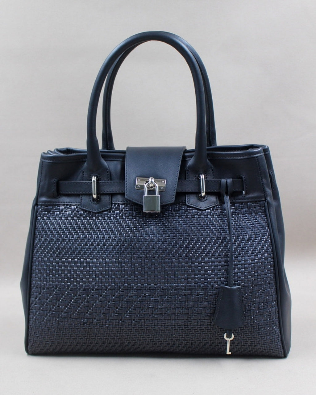 Sac à main Vendôme cuir tressé marqueterie marine fermoir cadenas Berthille