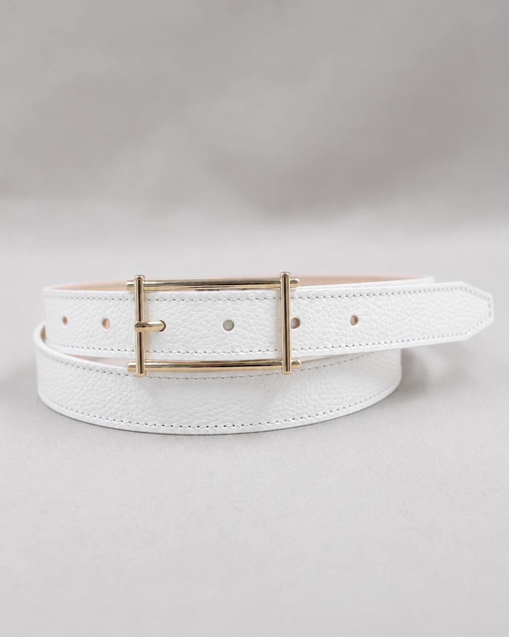 Ceinture cadre cuir blanc boucle dorée maroquinerie française