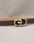 Boucle double anneaux dorée sur ceinture cuir grainé havane Berthille