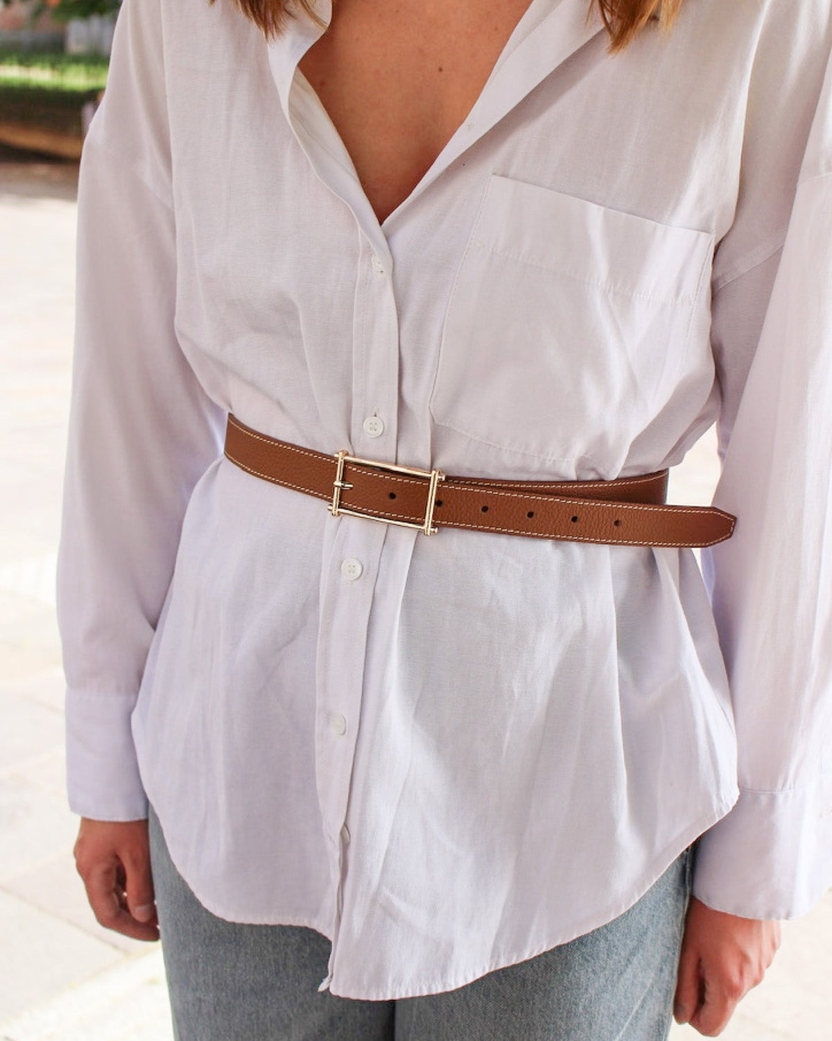 Ceinture cadre cuir grainé pleine fleur look minimaliste