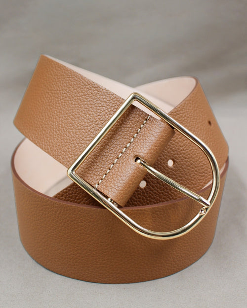 Ceinture demi-lune cuir grainé camel boucle dorée Berthille